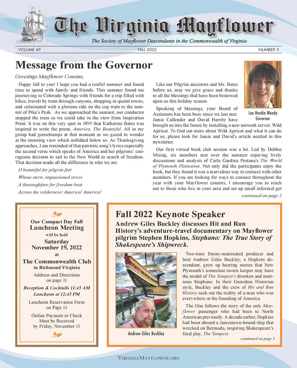 Cover page of Fall 2022 newsletter